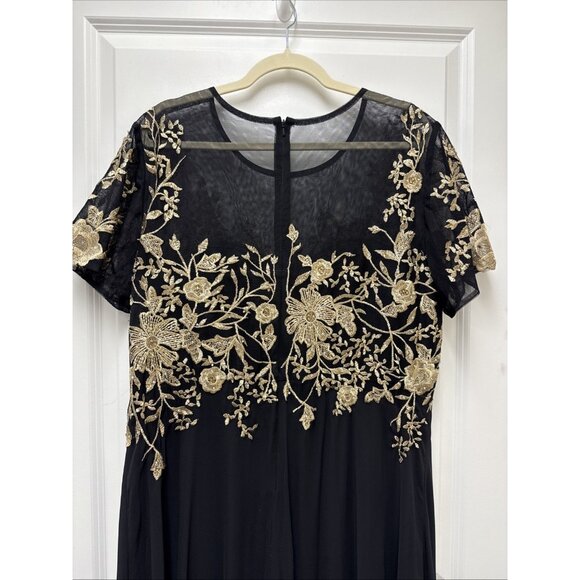 New Betsy & Adam Womens Size 14W Black Mesh Embroidered Cocktail Gown Maxi Dress - Picture 6 of 12
